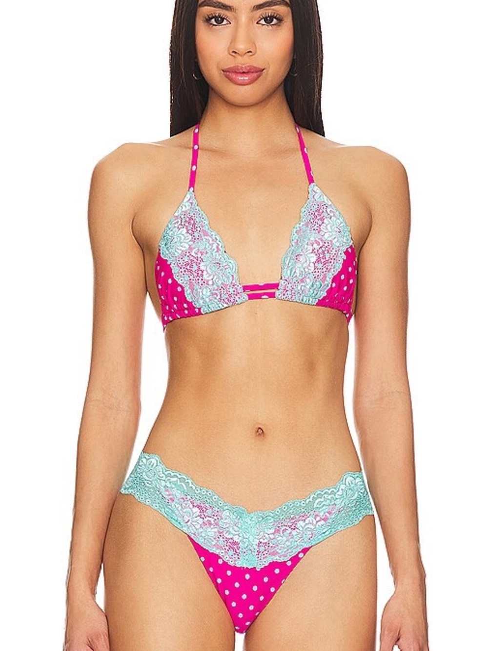 Beach Bunny Lady Lace Bikini Top in Pink Polka Dot